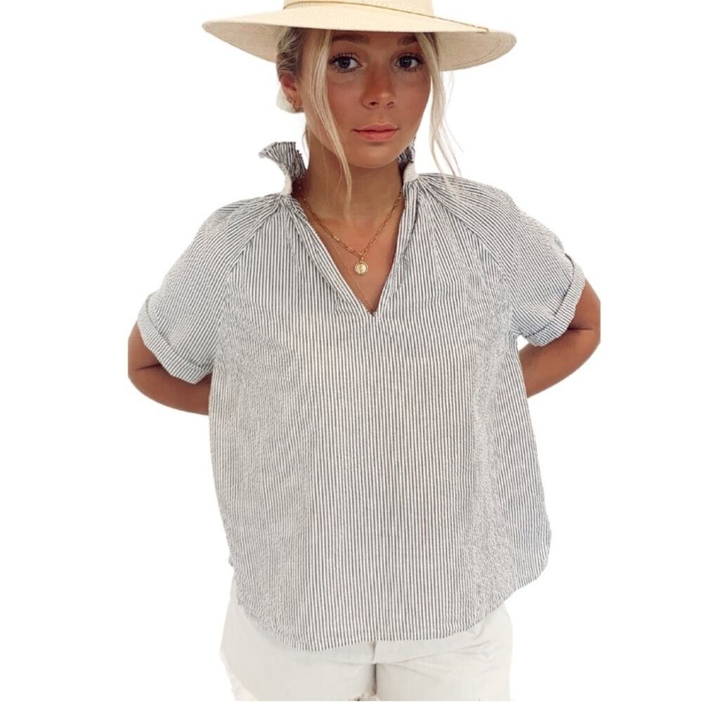 NWOT a shirt thing Margo seersucker green / white size S petite